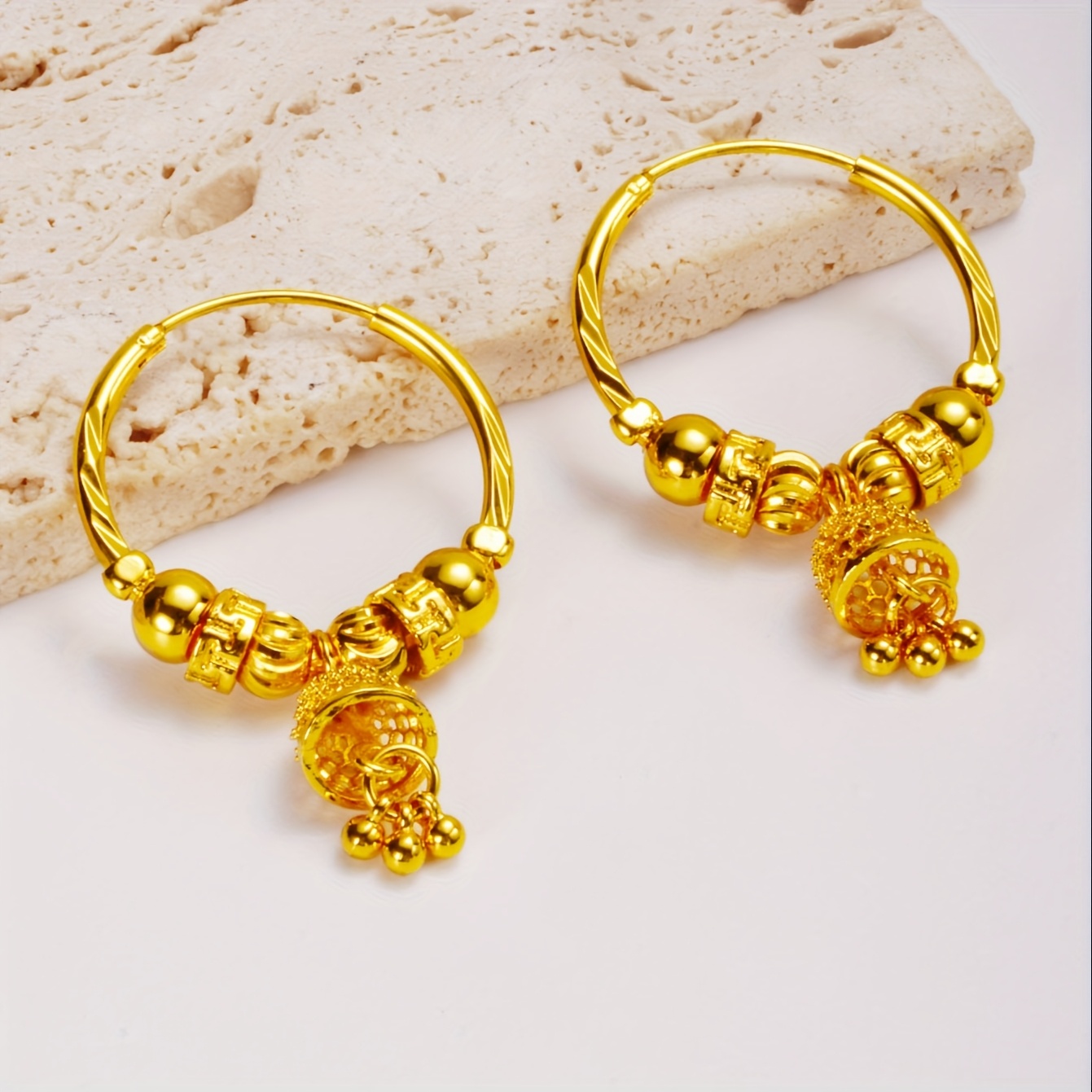 24K Plated Hoop Earrings with Pendant & Style Copper Material